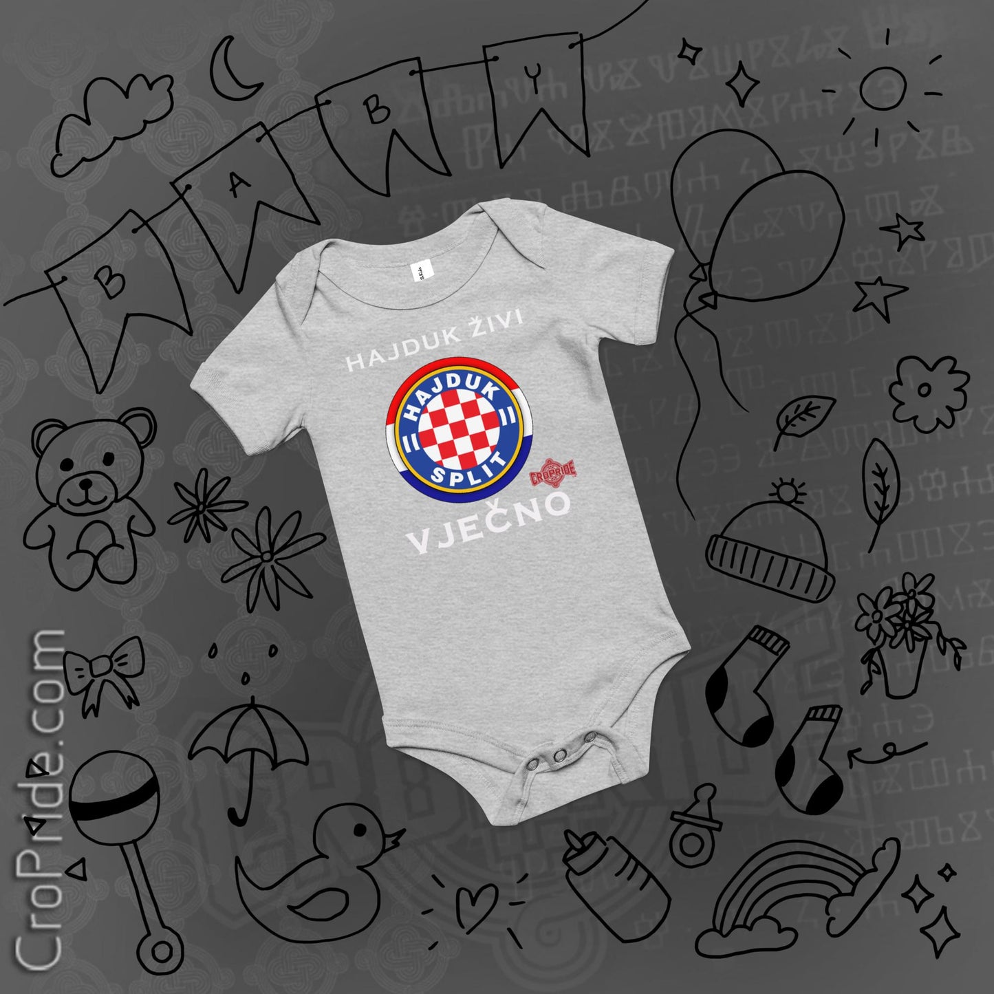 Hajduk Živi Vječno Baby Onesie - 100% Cotton, Envelope Neckline, Snap Leg Closure