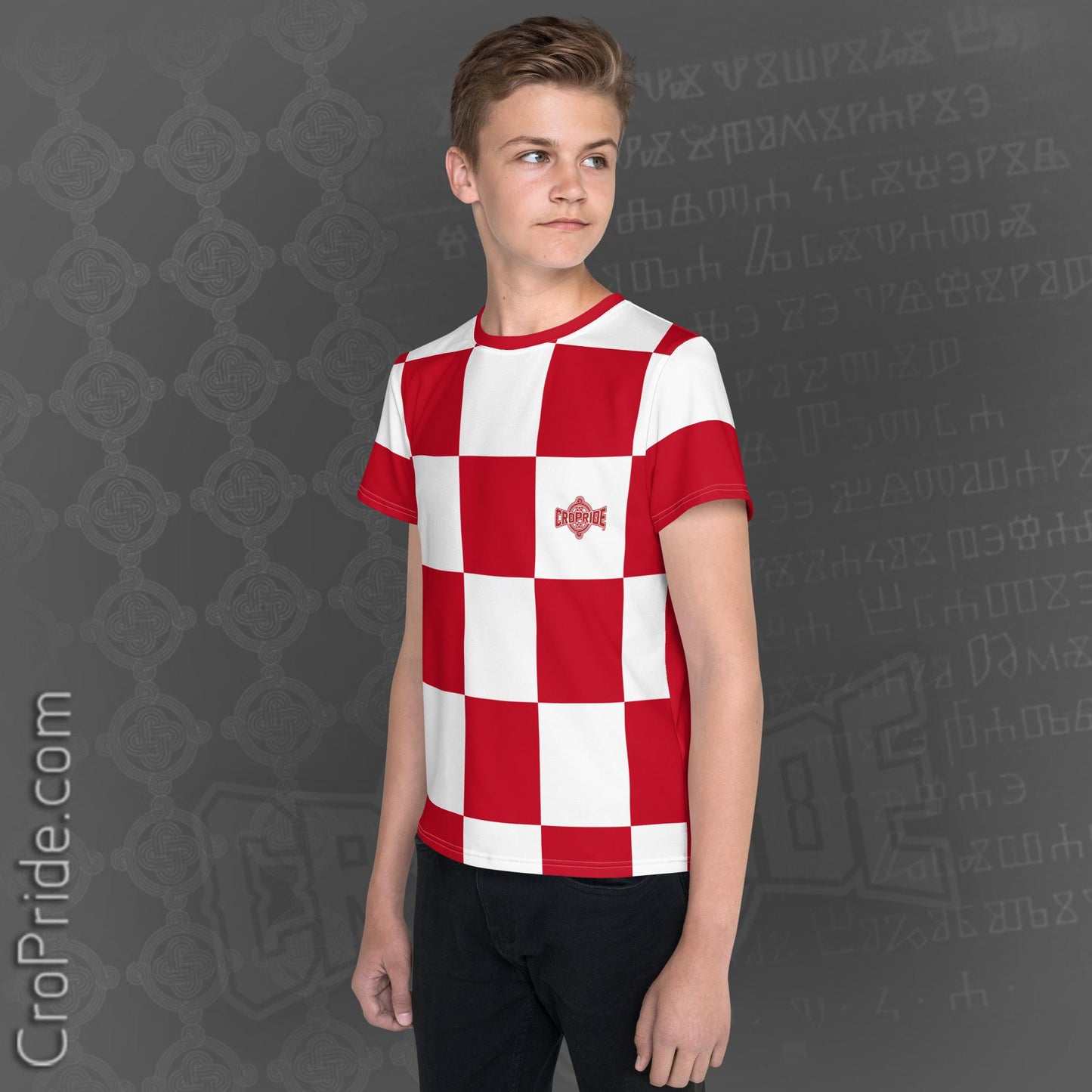 Croatian Checkers "Mi Hrvati" Youth Crew Neck T-Shirt - 95% Polyester | 4-Way Stretch Fabric