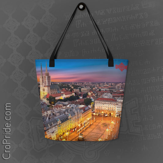 Zagreb Tote Bag - Vibrant Croatian Town Design | Durable Polyester | Large Inside Pocket | Comfortable Handles | Fade-Resistant Colors
