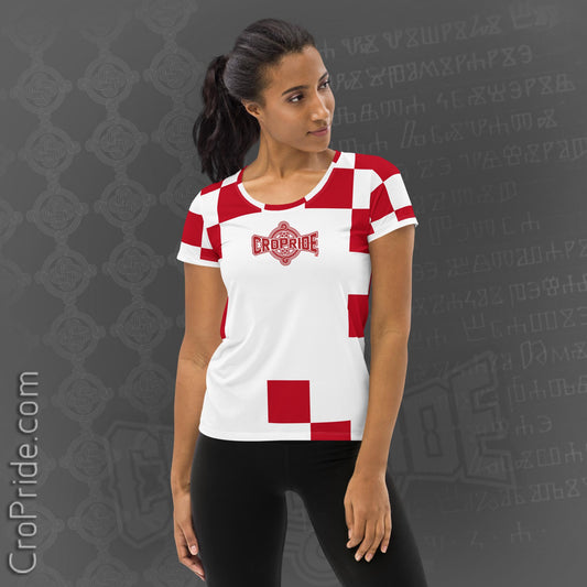 Croatian Checkers Women's Athletic T-Shirt - Moisture-Wicking Sports Mesh, Comfortable Fit, XS-3XL