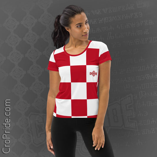 Croatian Checkers Women's Athletic T-Shirt (Sizes XS-3XL)