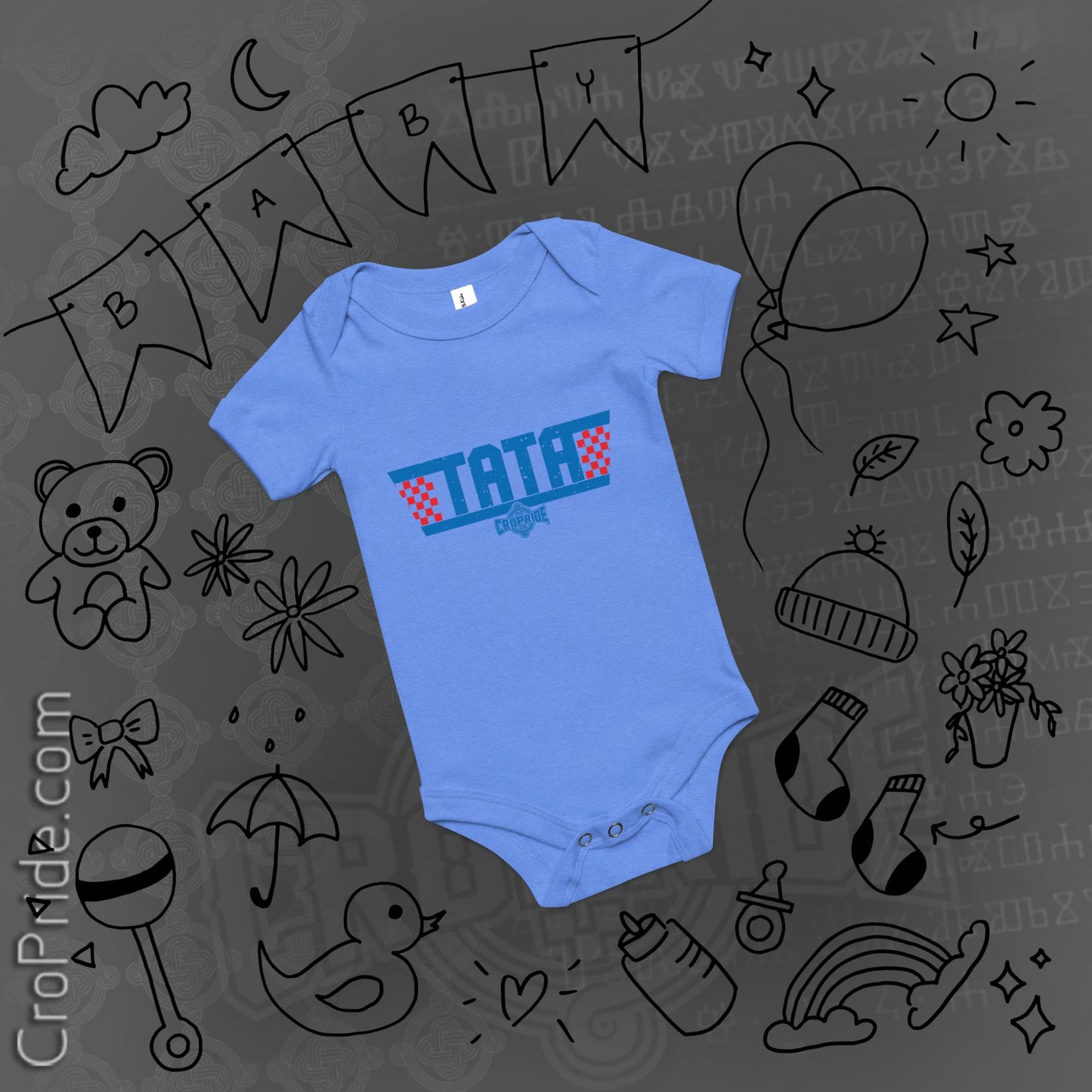 Croatian Onesie "Tata" - 100% Cotton, Envelope Neckline, Three-Snap Leg Closure