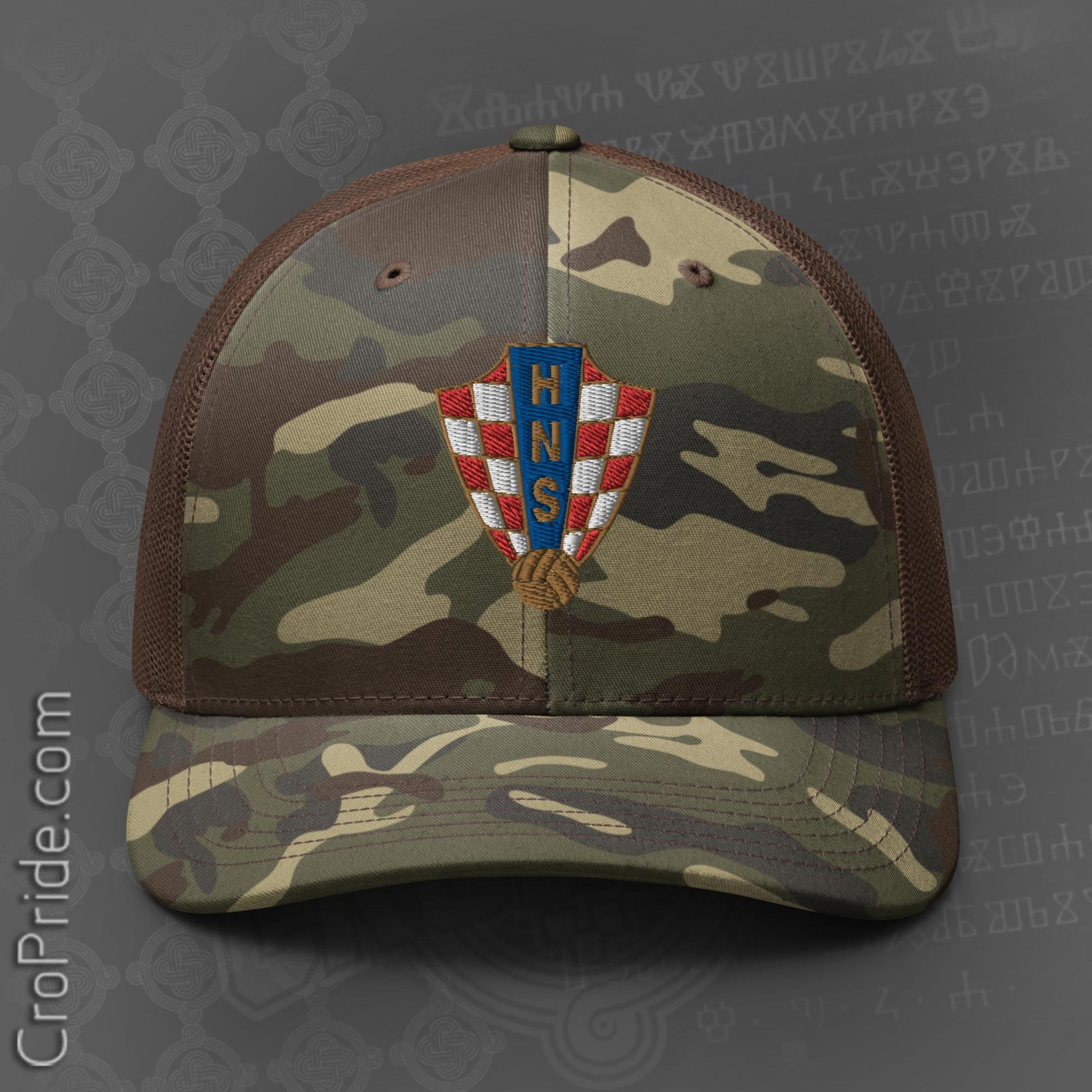 Unleash Your Passion with the Croatian HNS Vatreni Camo Trucker Hat!