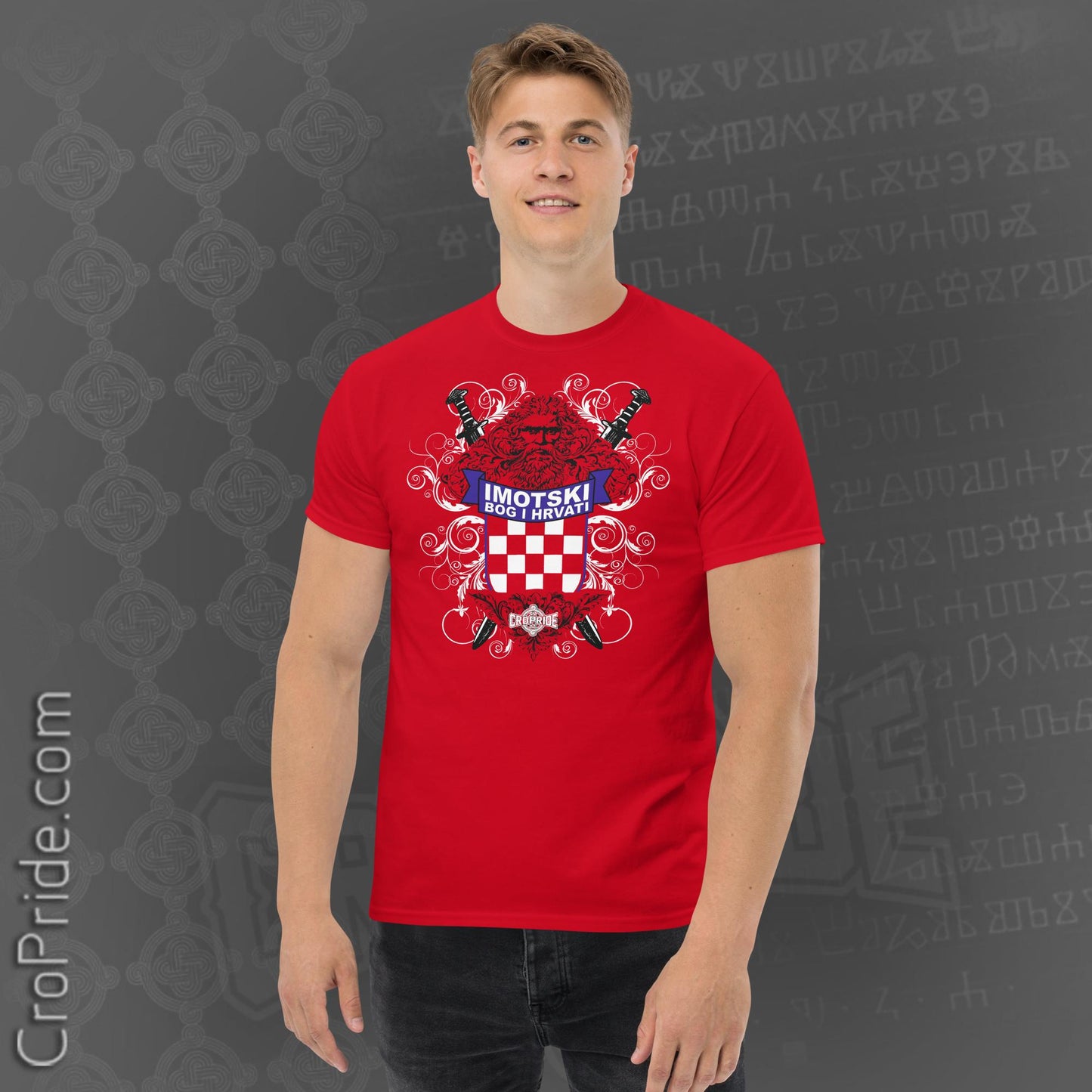 Imotski T-Shirt for Men - Croatian Heritage Design with "Bog I Hrvati" Statement
