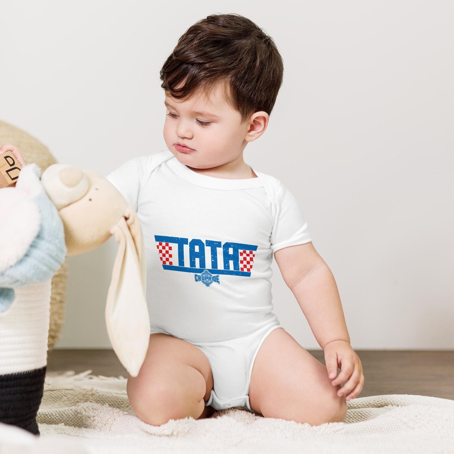 Croatian Onesie "Tata" - 100% Cotton, Envelope Neckline, Three-Snap Leg Closure