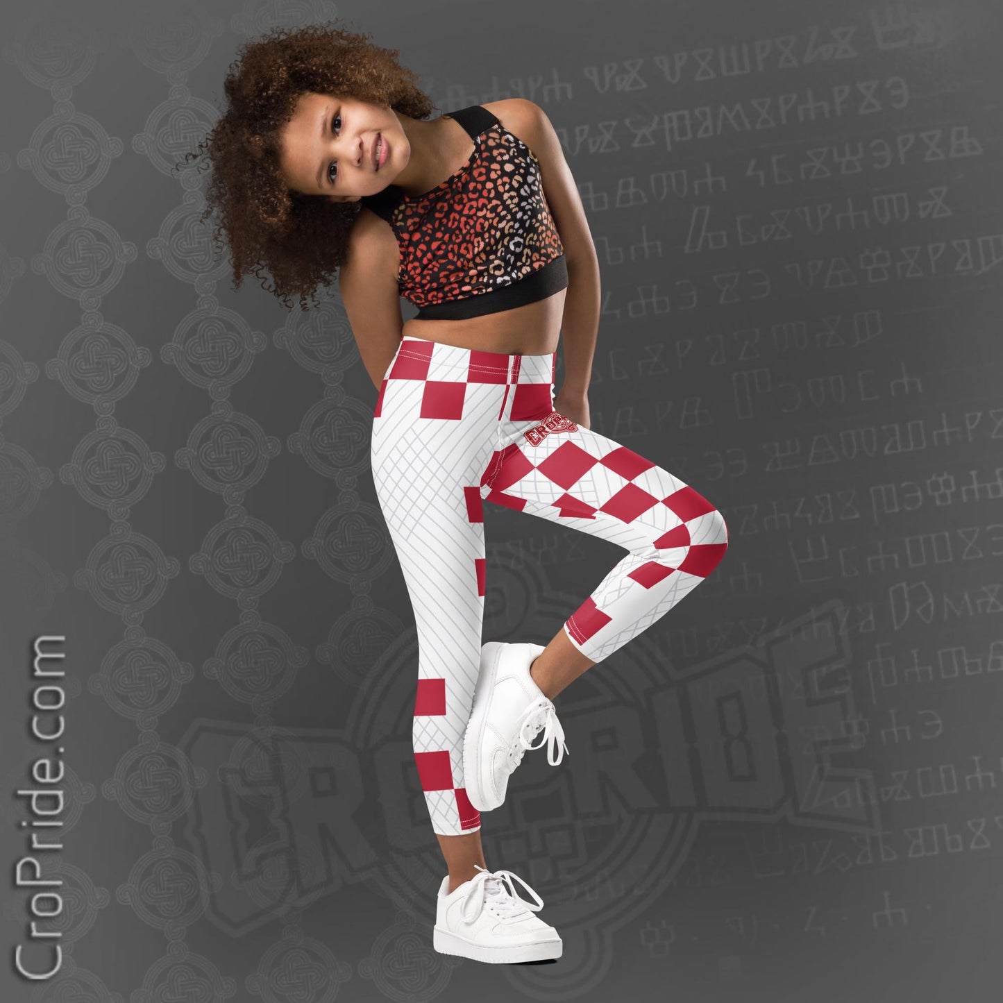 Croatian Checkers Kids Leggings: Comfortable & Vibrant | Sizes 2T-7